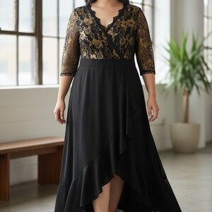 Elegant Black and Gold High Low Dress